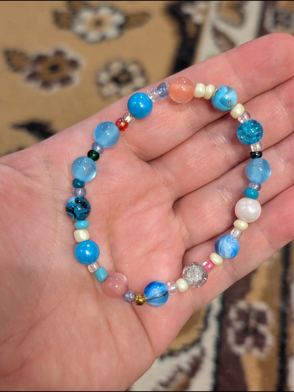 Handcrafted Blue & Pink Beaded Women's Necklace